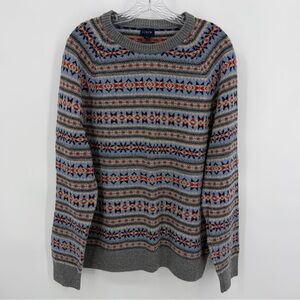 J. Crew Fair Isle Lambswool Blend Icelandic Sweater Gray Multi Size L